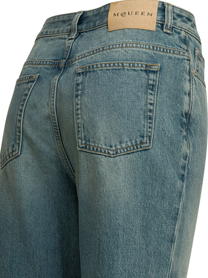 Alexander Mcqueen Light Blue Straight-Leg Jeans With Mid-Rise Waist