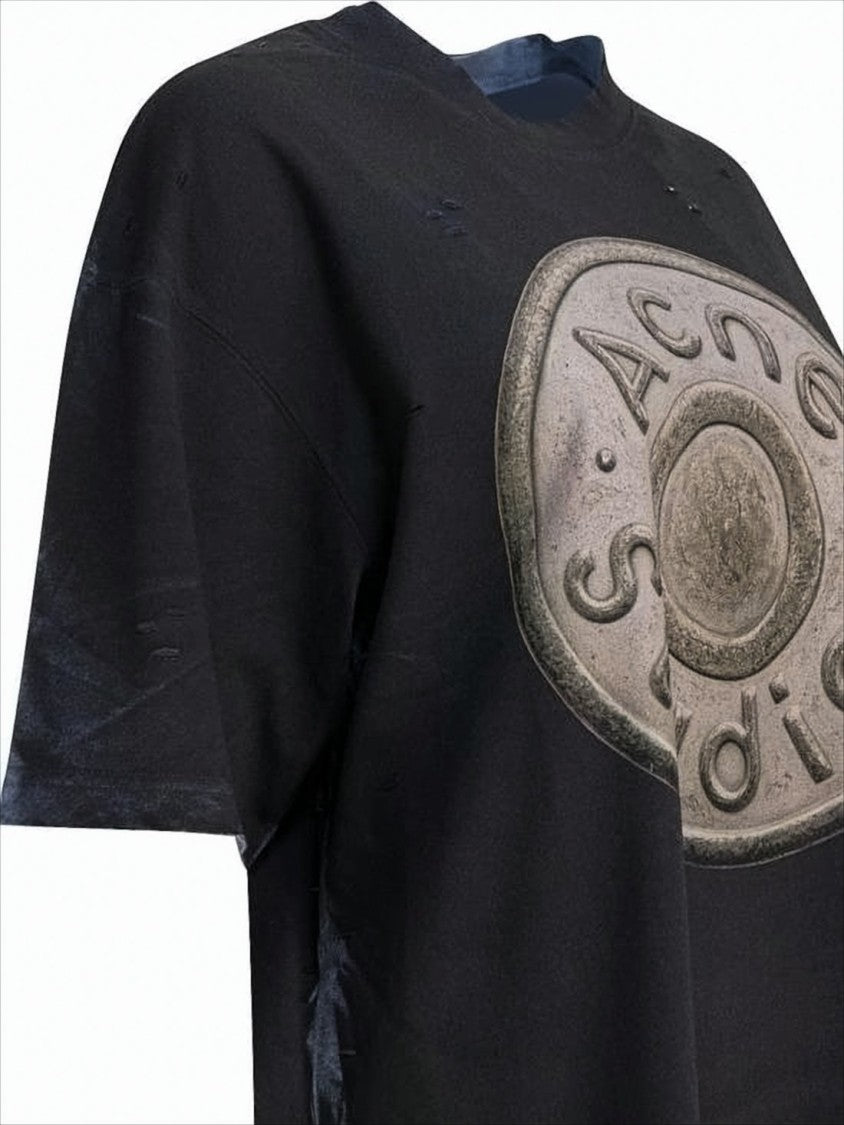 Acne Studios Distressed Black Short-Sleeve T-Shirt With Embossed Logo