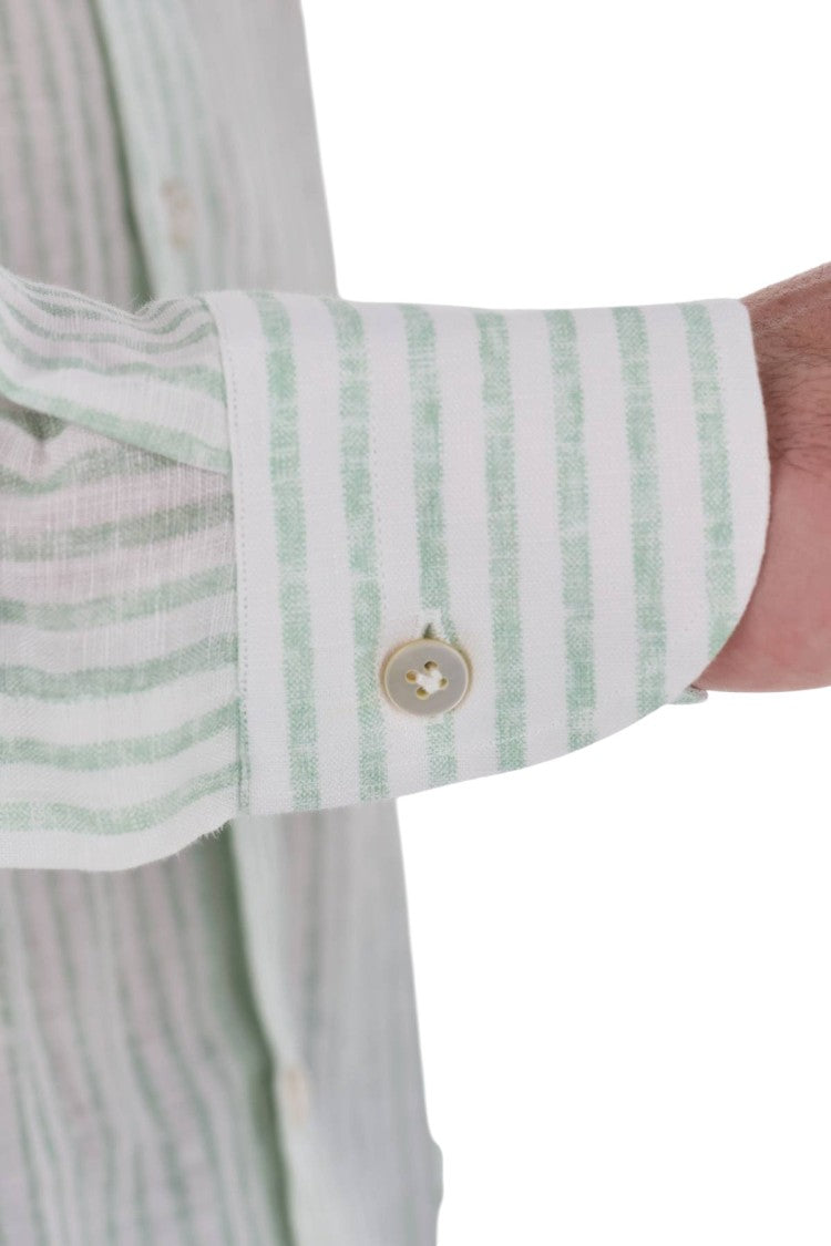 Borriello White Green Striped Linen Shirt