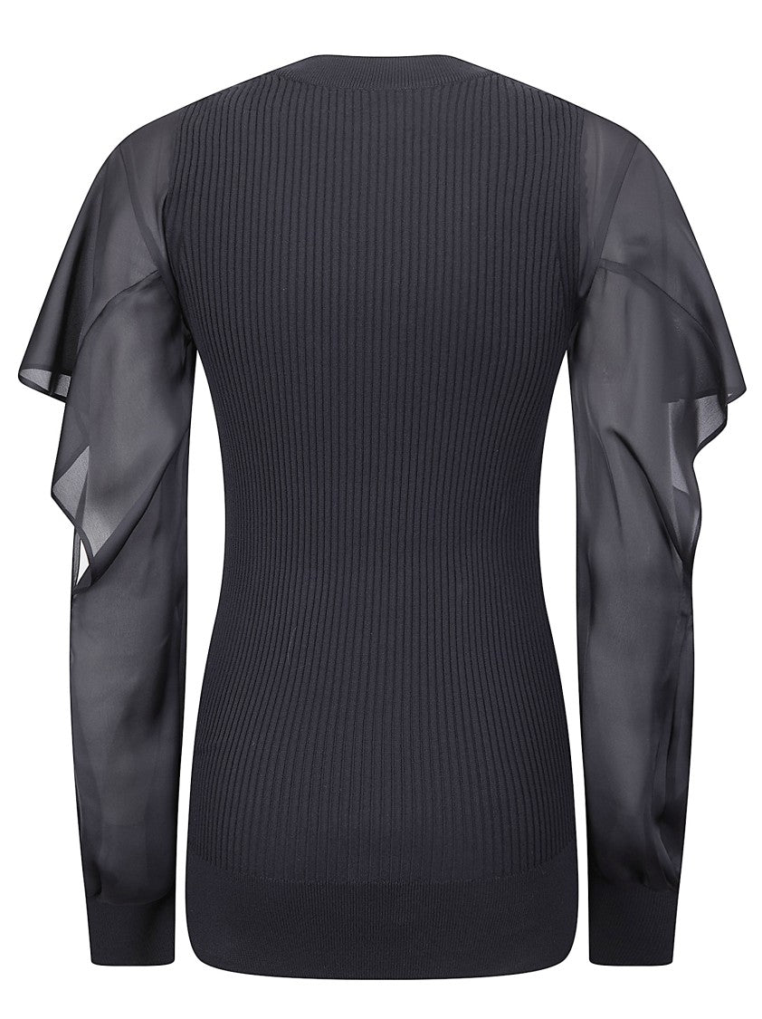 Sacai Satin-Cotton Blend Knit Pullover With Relaxed Fit And Ribbed Details