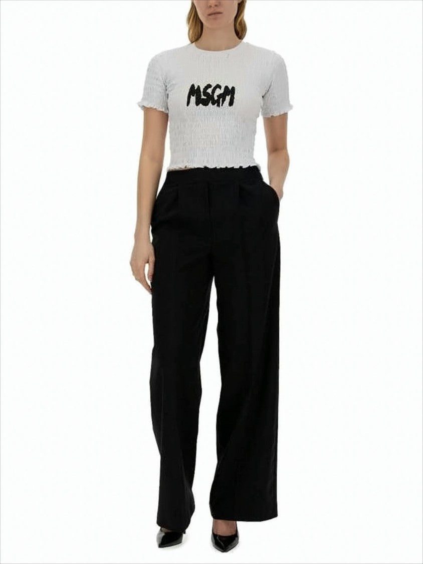 Msgm Cropped Textured Top With Ruched Fabric
