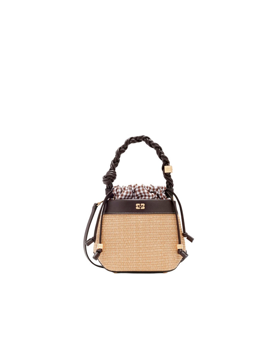 Ganni Seal Brown Bou Straw Bucket Bag