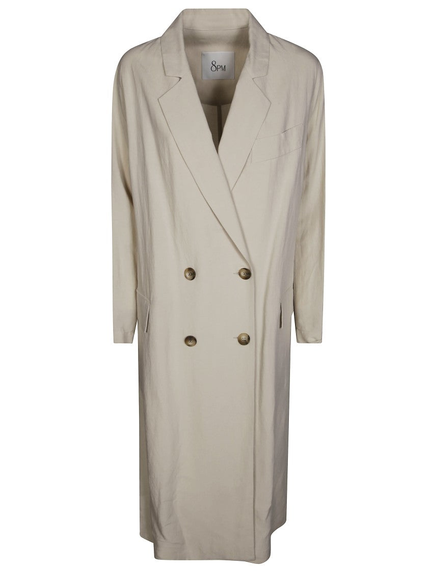 8Pm Double-Breasted Long Coat With Classic Lapel