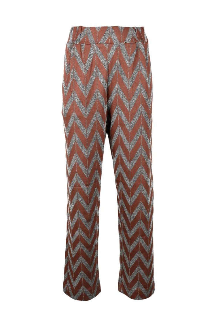 Luce Metallic Chevron Pattern Trousers With Fitted Waistband