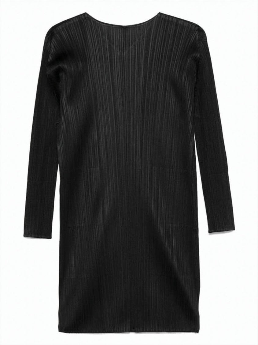 Pleats Please Pleated Design Cardigan With Long Silhouette And Round Neckline