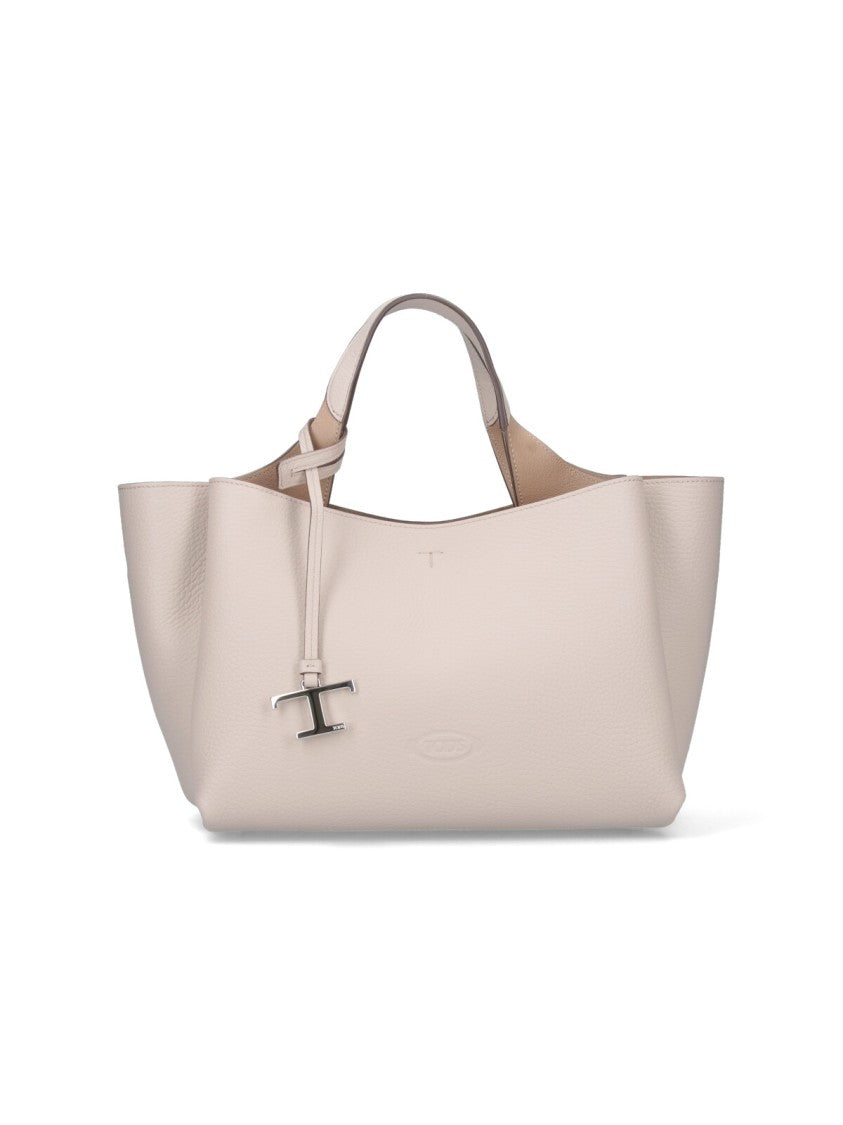 Tod's Mini Logo Shoulder Bag In Pebbled Cream Leather