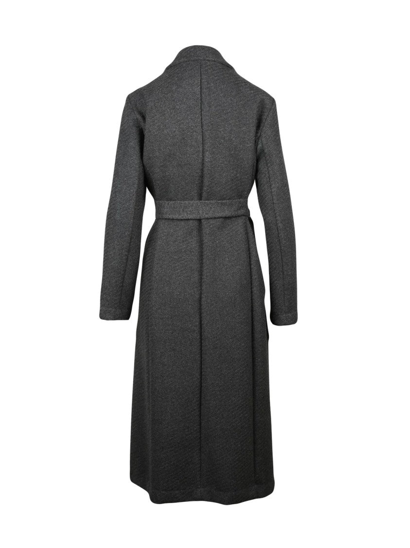 Lakore Dark Grey Belted Wool-Blend Long Coat