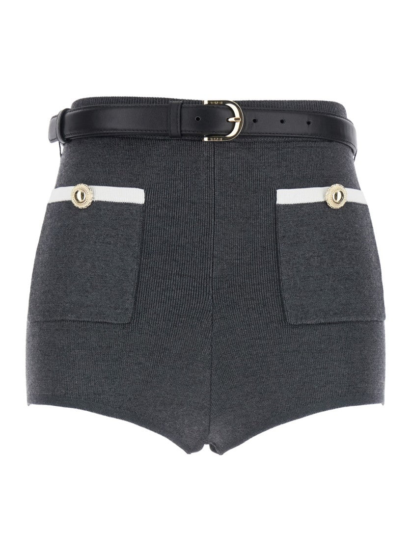 Self-Portrait High-Waisted Grey Knit Shorts