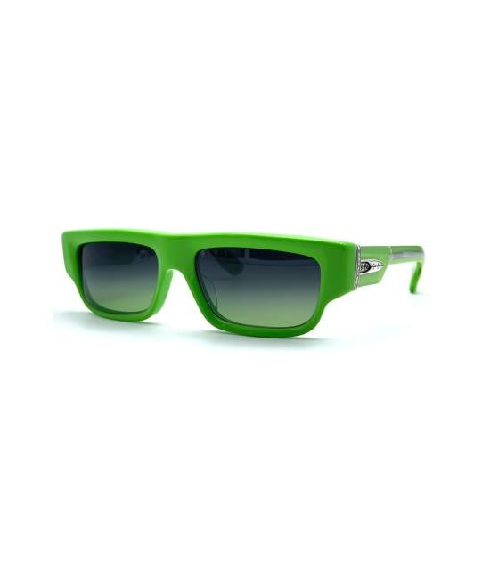 Chrome Hearts Rectangular Green Acetate Sunglasses With Silver Emblem
