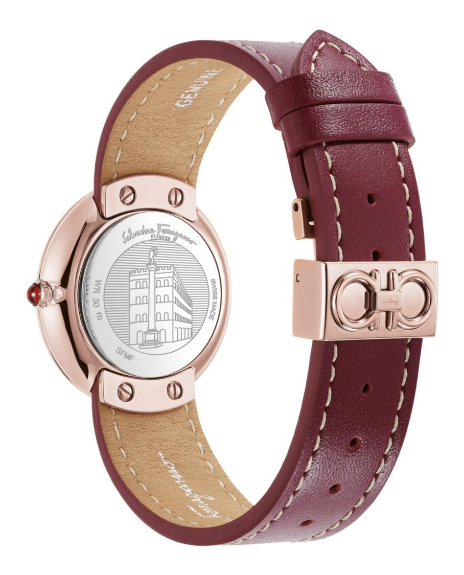 Ferragamo Rose Gold Case Watch With Calf Leather Strap