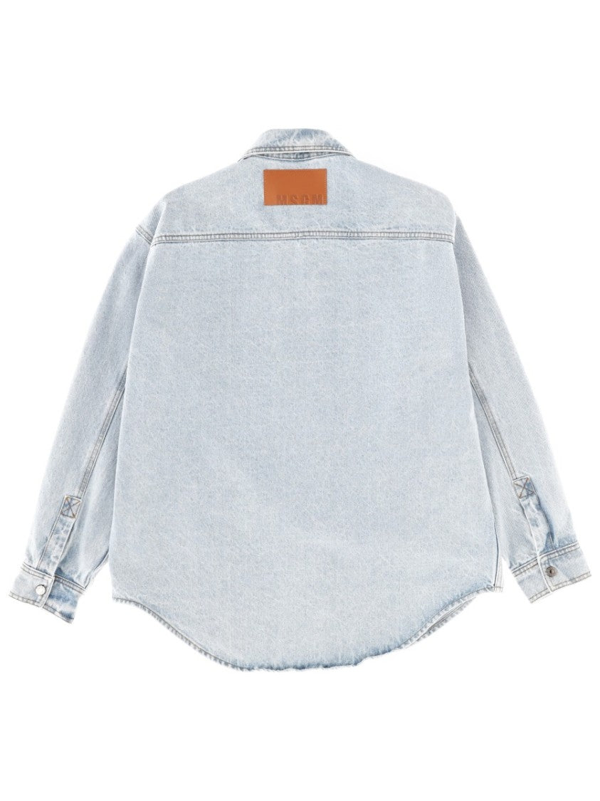 Msgm Embroidered Logo Denim Shirt