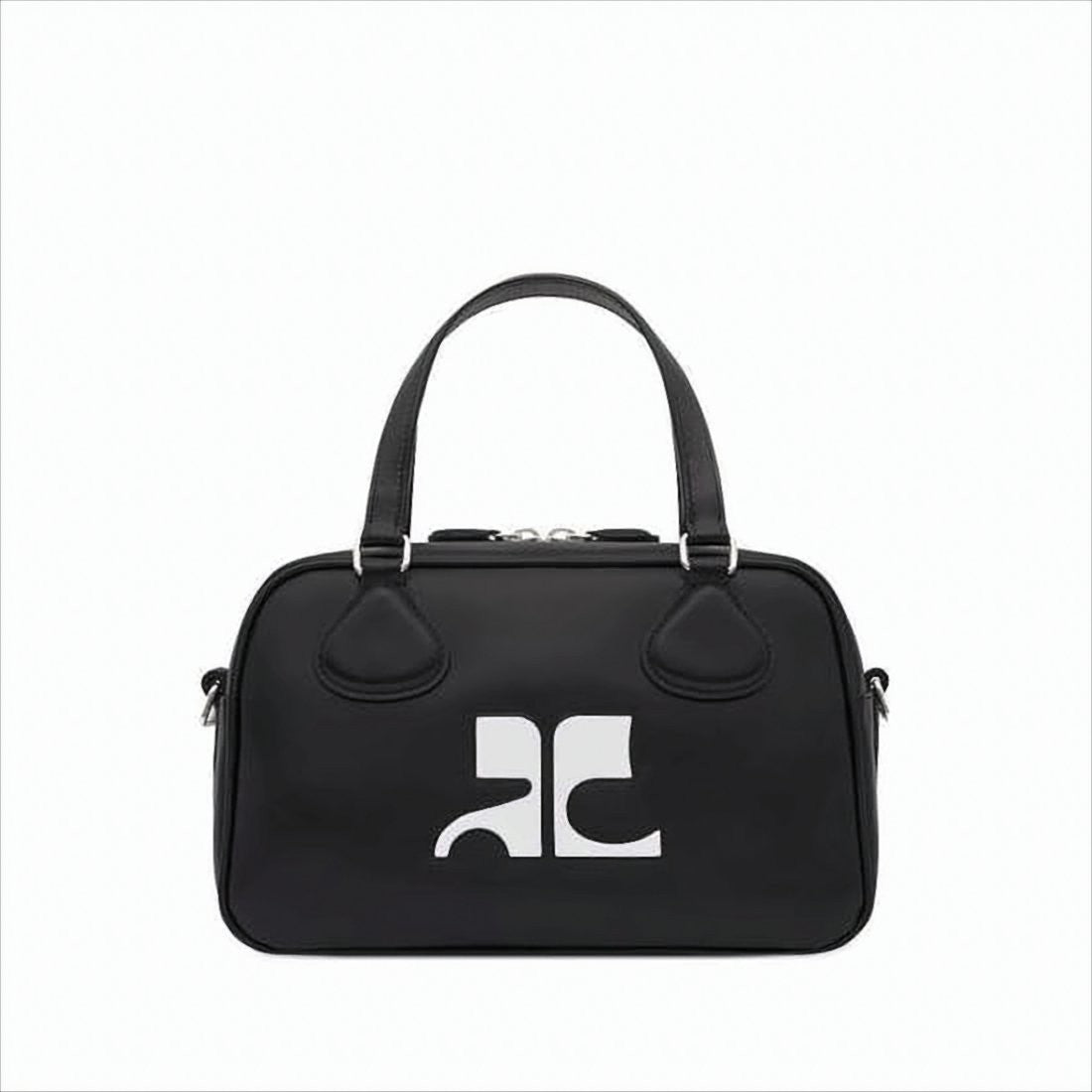 Courrèges Rectangular Black Cowhide Leather Shoulder Bag With Contrasting Logo