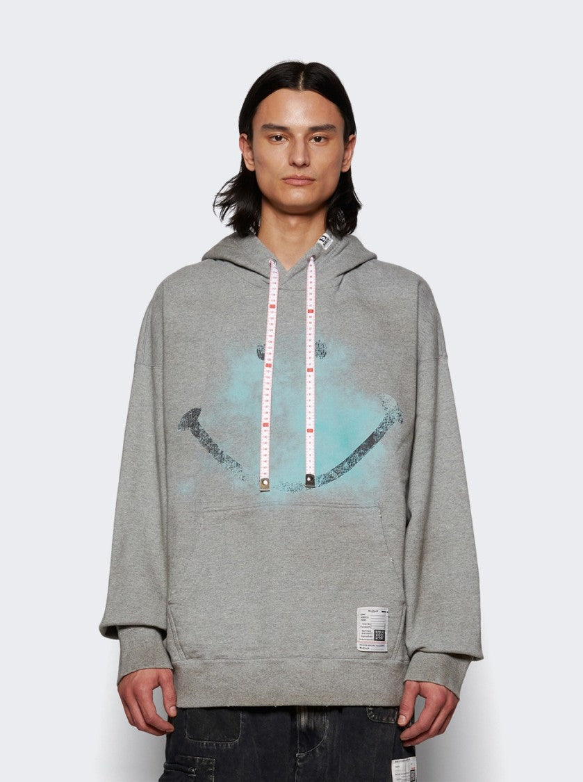 Maison Mihara Yasuhiro Smily Face Printed Distressed Hoodie Grey