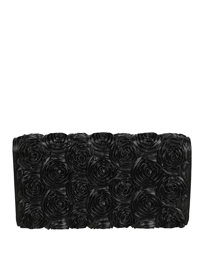 Roger Vivier Rectangular Black Clutch Bag With Rosette Appliqués