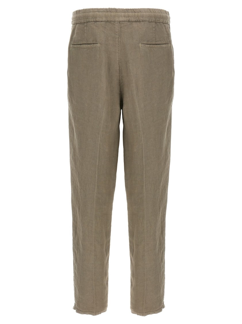 Brunello Cucinelli Garment-Dyed Linen Trousers With Adjustable Waist And Pockets