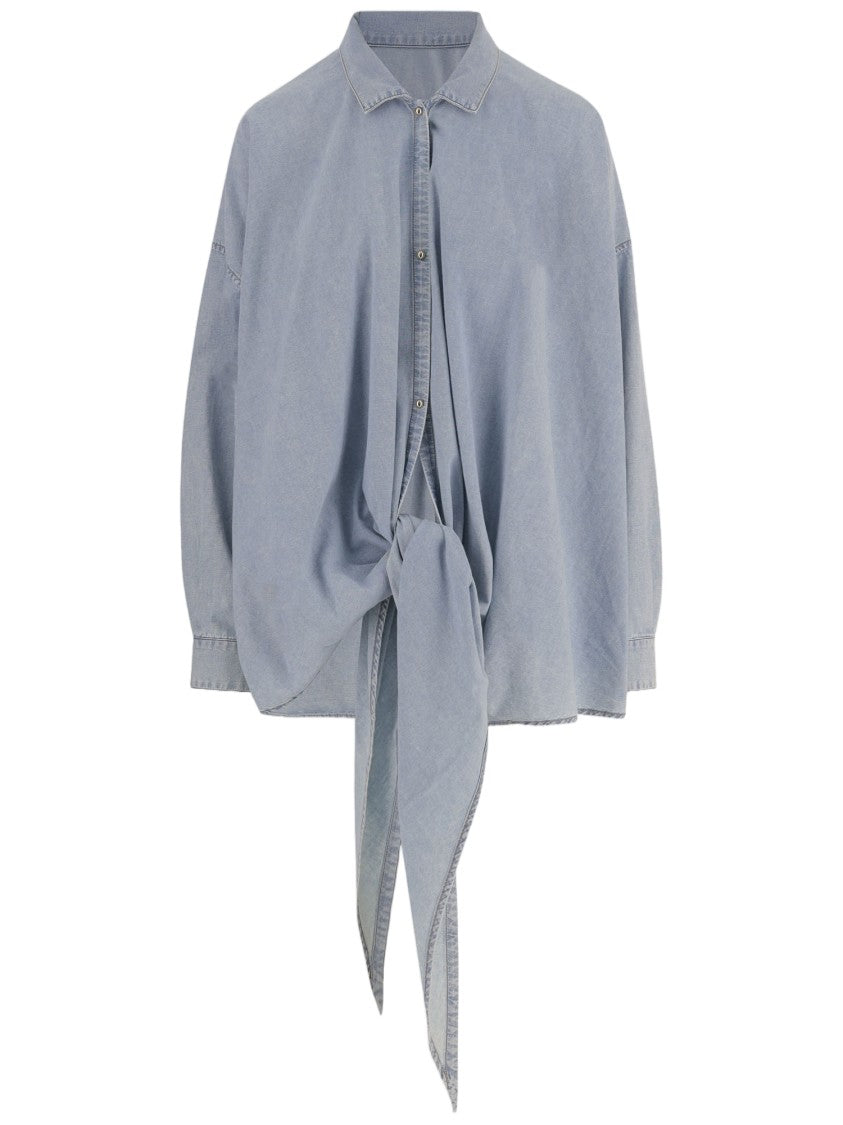 Darkpark Light Denim Shirt With Knotted Front