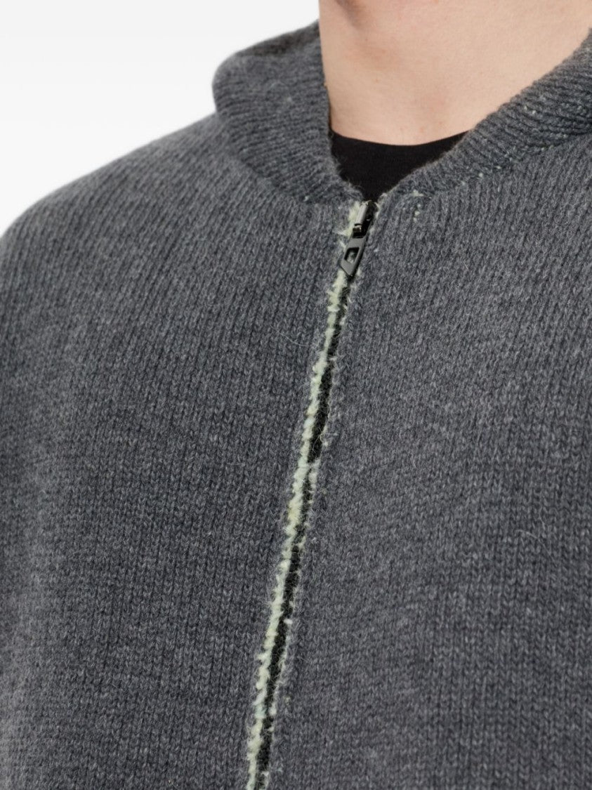 Diesel Textured Knit Jacket With Hood And Contrasting Seams