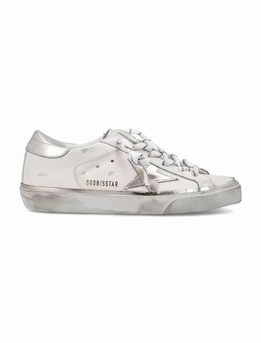 Golden Goose Distressed Low-Top Sneakers With Metallic Silver Star Detail