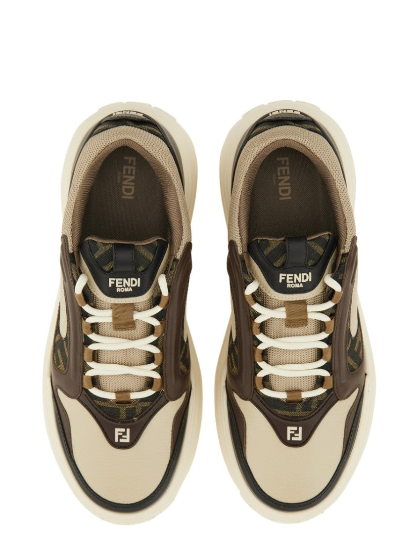 Fendi Low-Top Sneakers With Calf Leather And Mesh Panels
