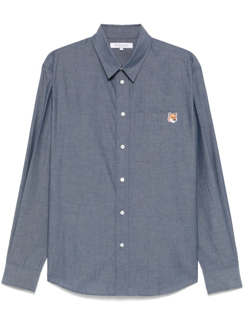 Maison Kitsuné Classic Blue Button-Down Shirt With Embroidered Logo