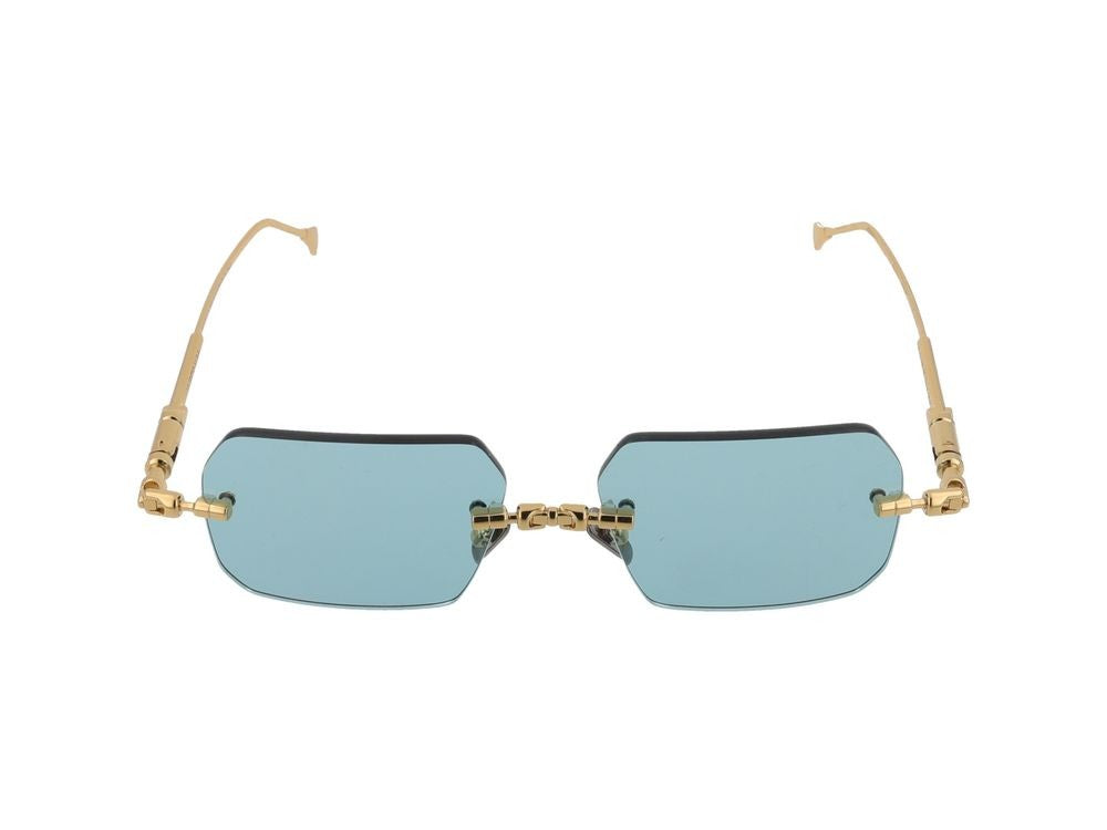 Kuboraum Gold-Toned Titanium Frame Blue Lens Rimless Sunglasses