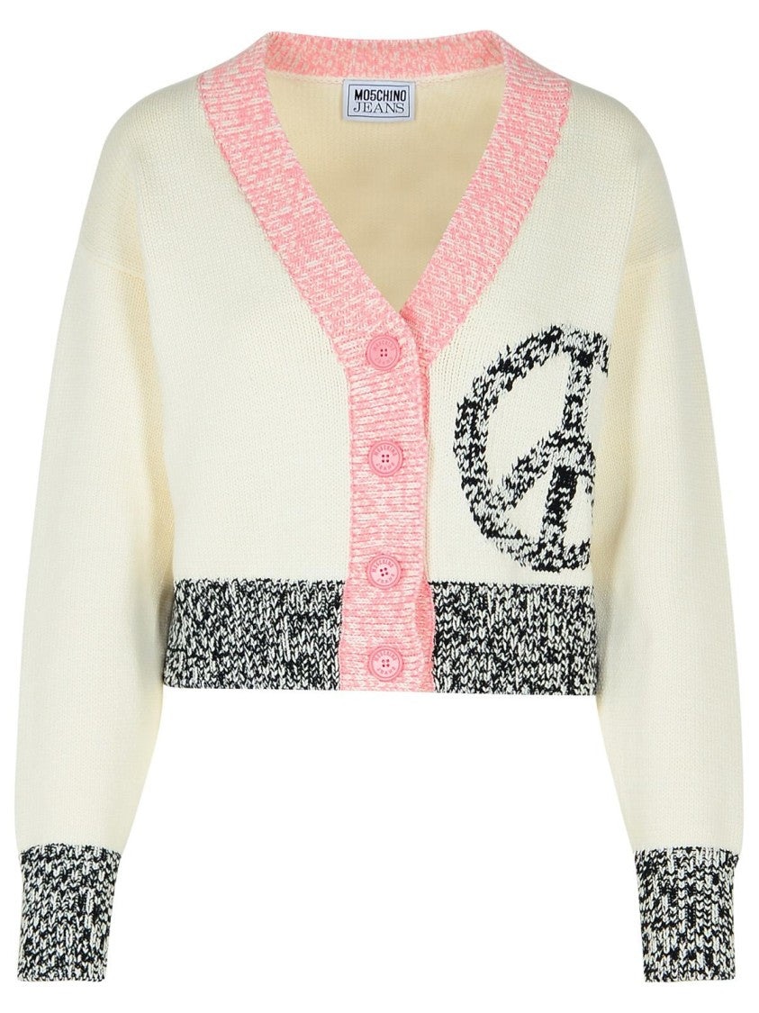 Moschino Jeans White Cotton Blend Cardigan