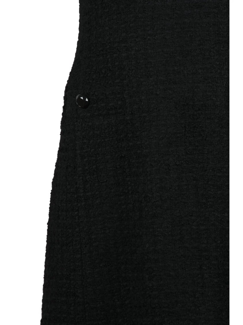 Purotatto Black Wool-Blend Zip Flared Bouclé Dress