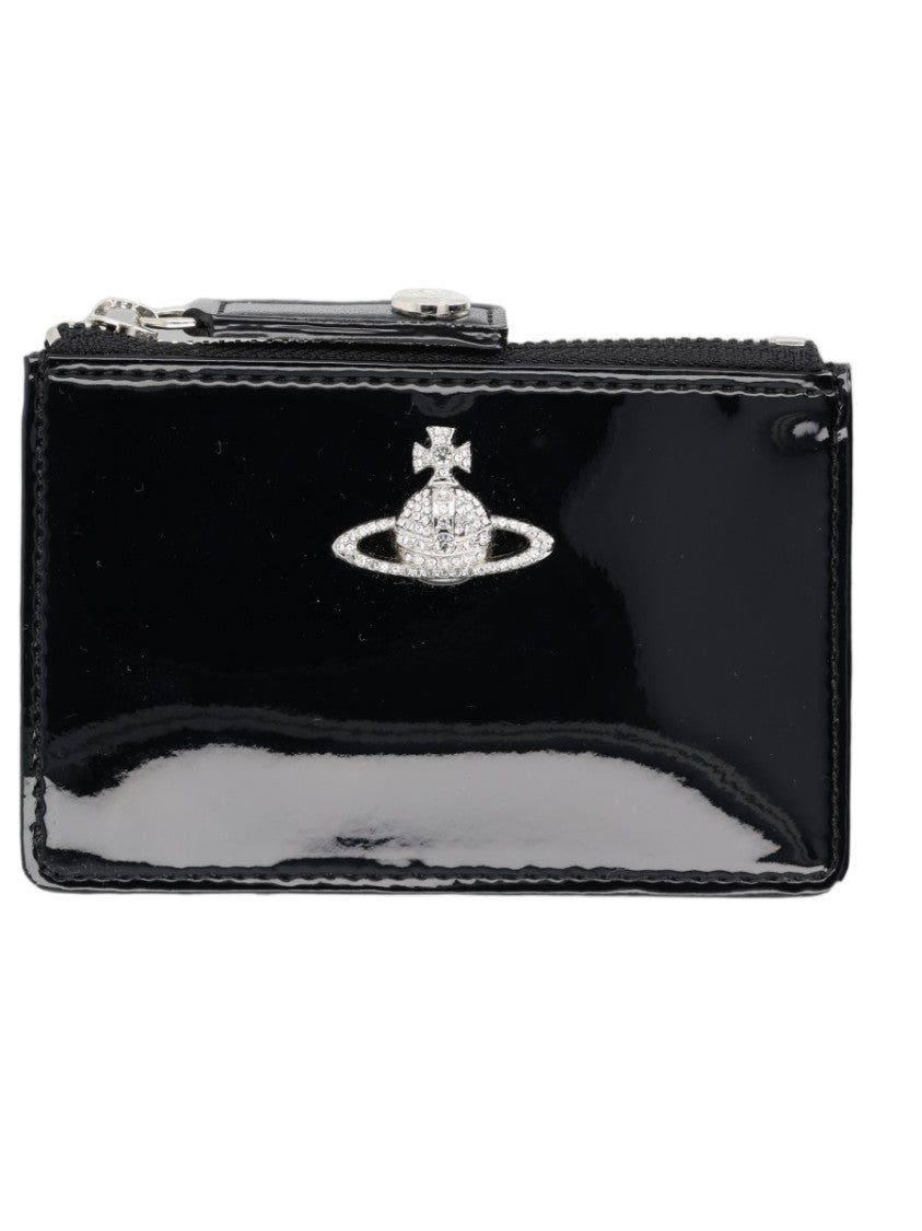 Vivienne Westwood Glossy Matte Silver Emblem Black Wallet