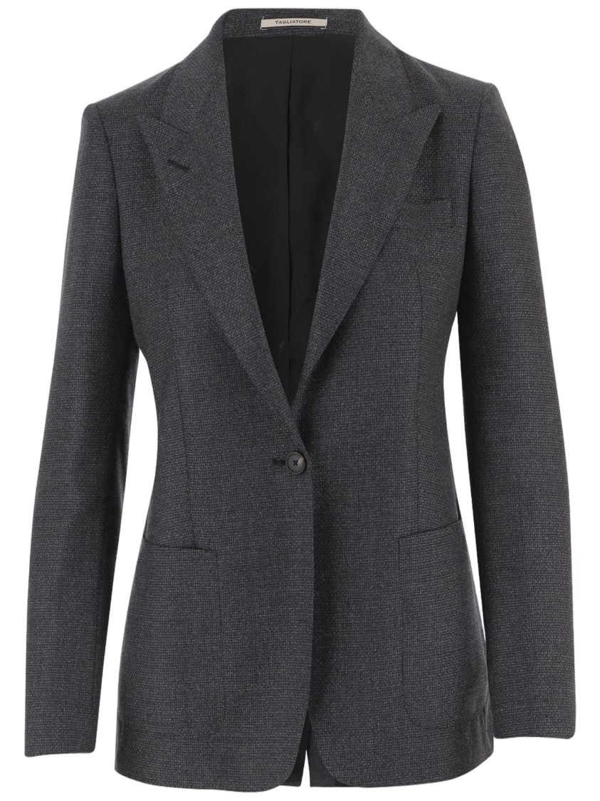 Tagliatore Grey Wool Blazer With Pointed Lapels