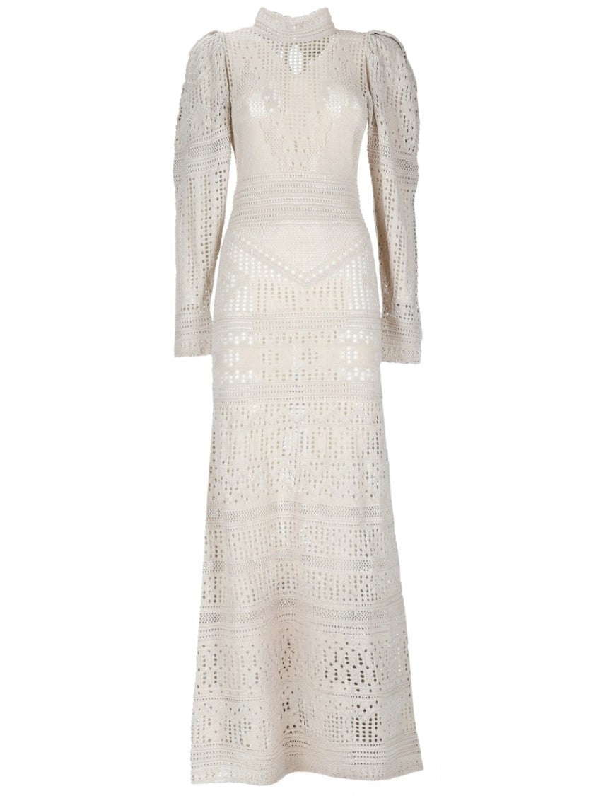 Isabel Marant Neutral Dione Crochet Textured Midi Dress