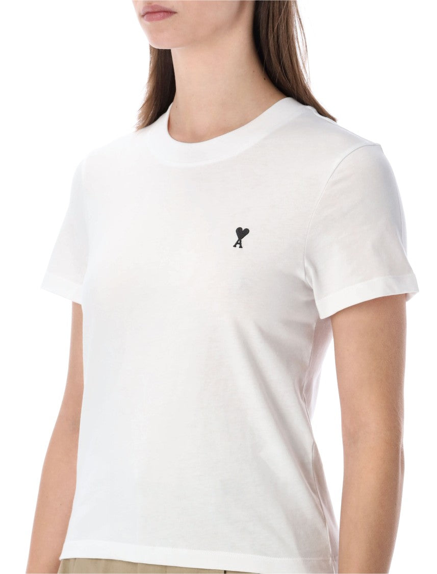 Ami Paris Cropped T-Shirt With Iconic Heart Embroidery