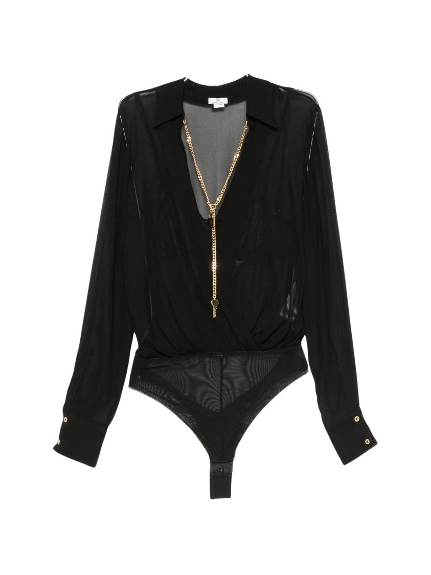 Elisabetta Franchi Camicia A Body Sheer Black Bodysuit