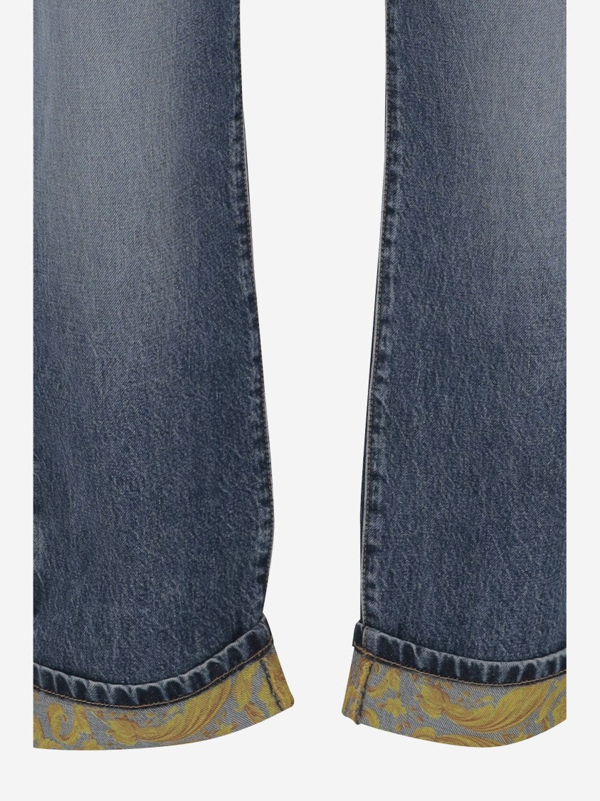 Versace Stretch Cotton Denim Jeans With Baroque Pattern