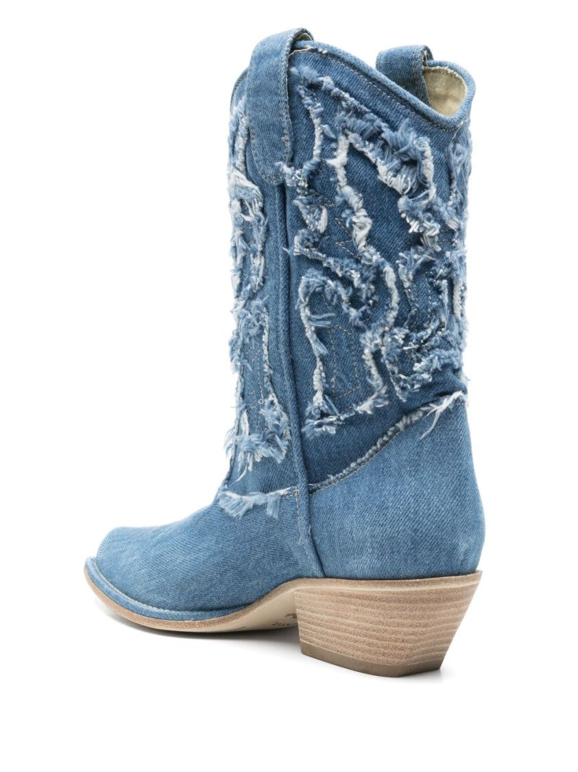 Vic Matié Blue Cuban Heel Double Pull Boots