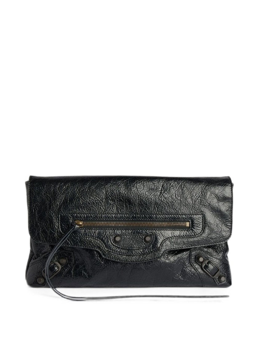 Balenciaga Rectangular Black Textured Leather Clutch Bag