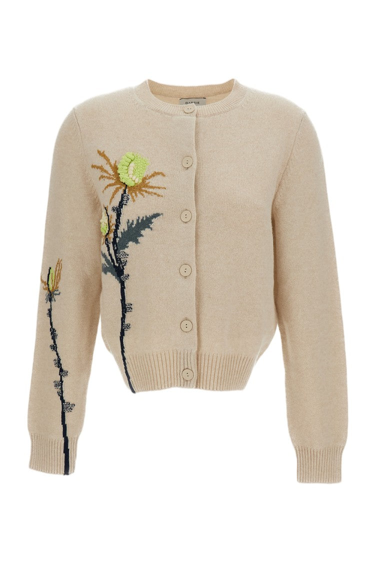 Barrie Beige/Multicolor Thistle Motif Cashmere Cardigan