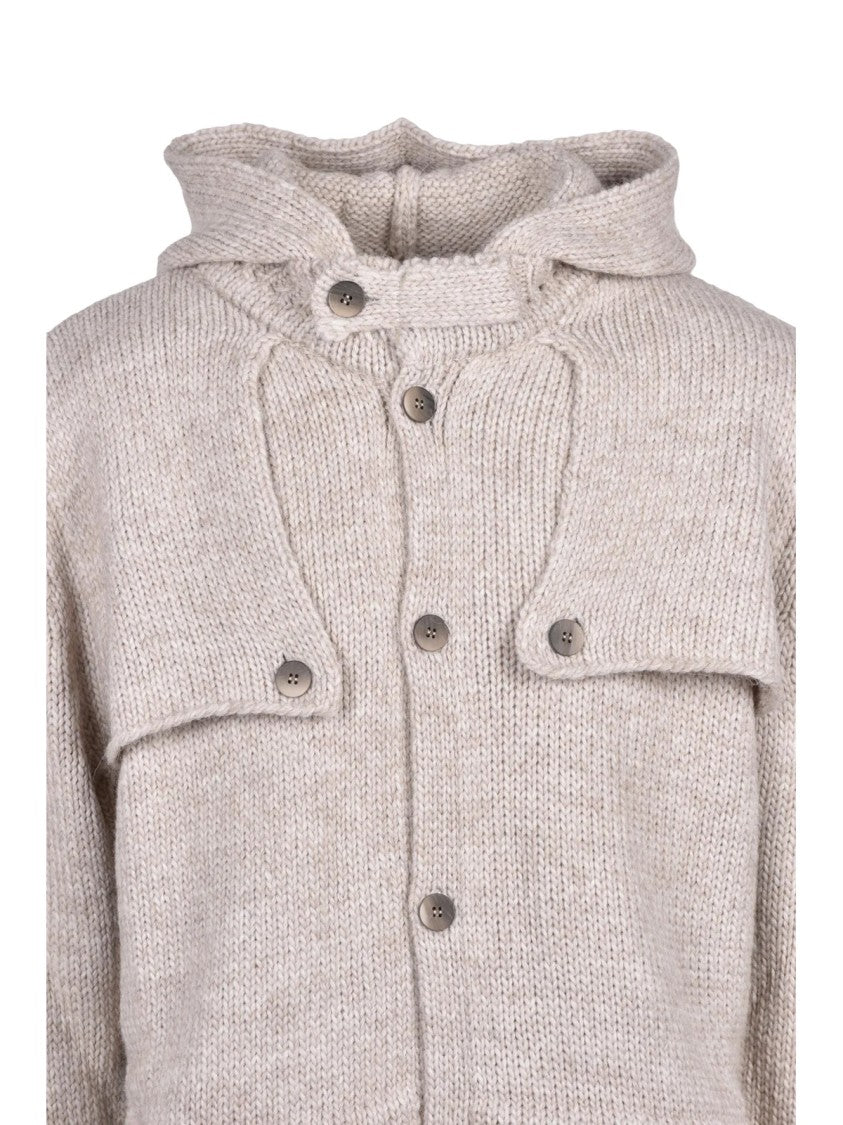 Cashmere Company P. Beige Knit Hooded Wool-Blend Coat