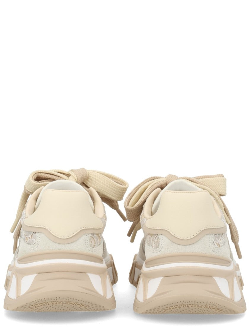 Dolce & Gabbana Neutrals Lace Overlay Chunky Sneakers