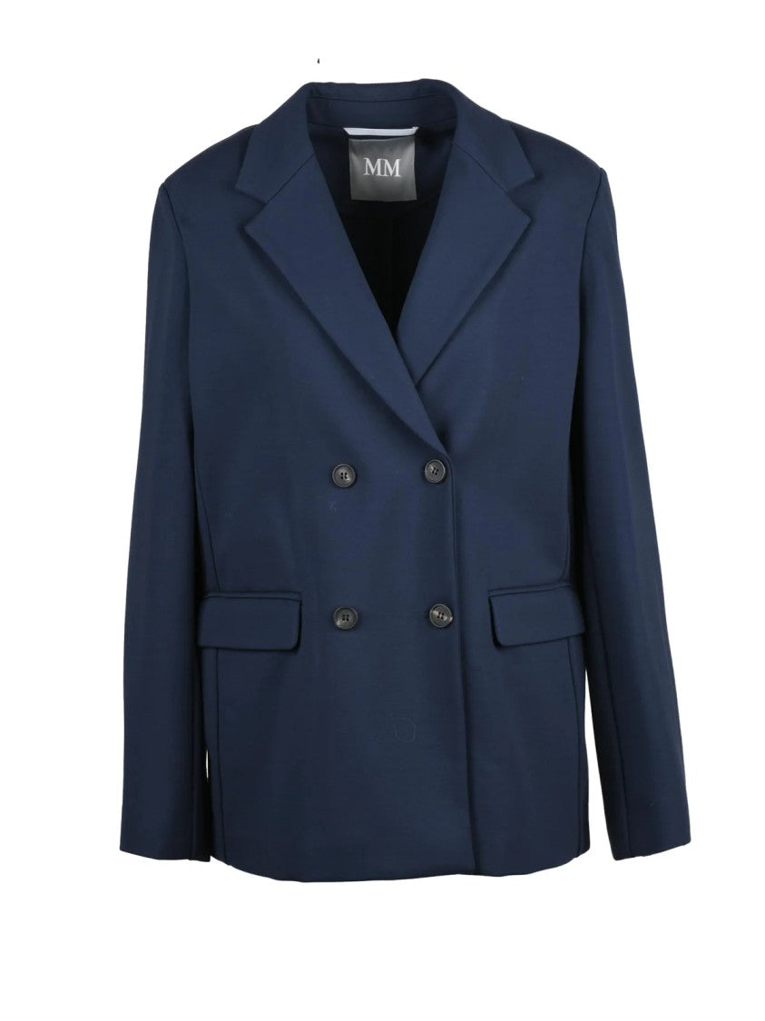 Mm By Max Mara Blue Viscose-Blend Double-Breasted Virgus Jacket