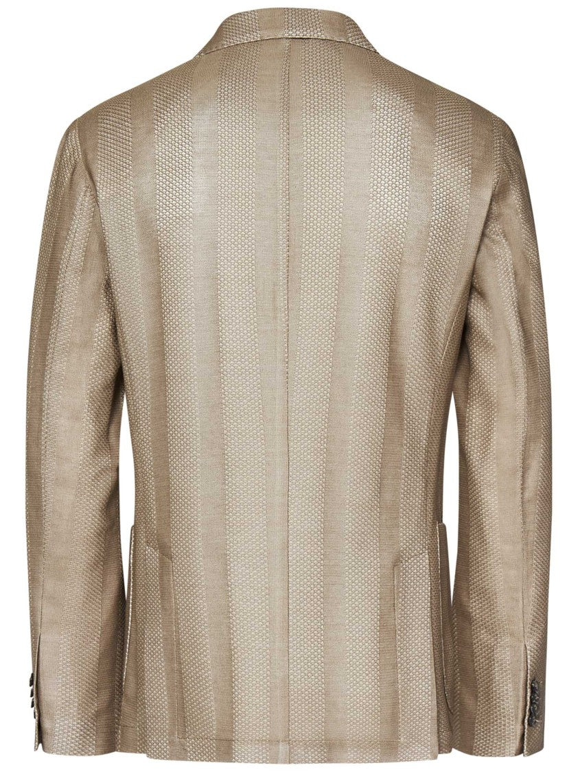 Handpicked Double-Breasted Blazer In Hazelnut Jacquard Cotton