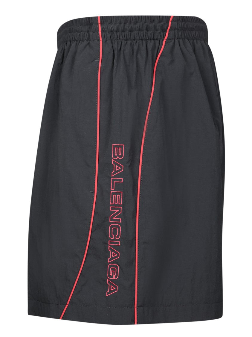 Balenciaga Relaxed-Fit Black Shorts With Red Detailing