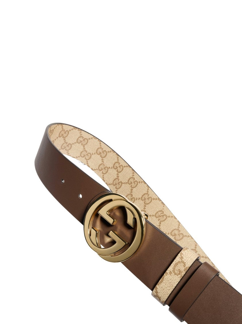 Gucci Reversible Sand Brown Coated Gg Canvas Belt