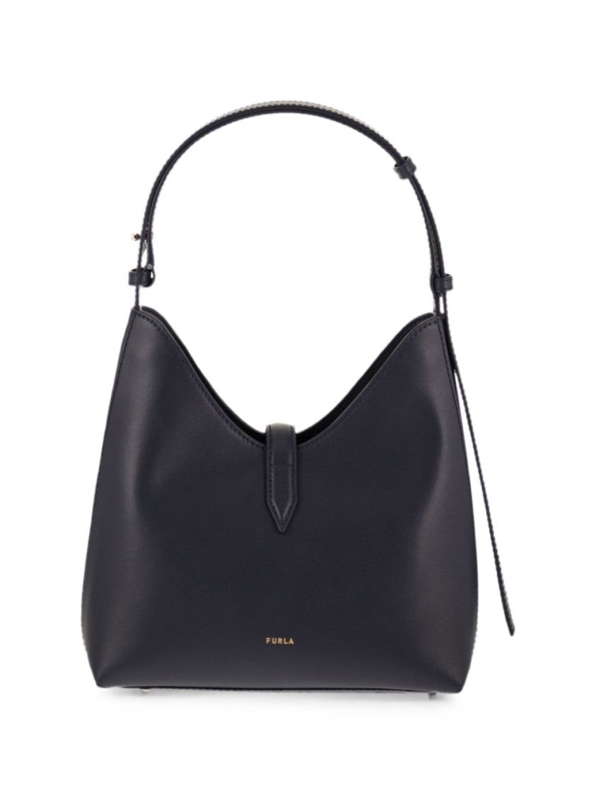 Furla Black Structured Leather-Suede Handbag