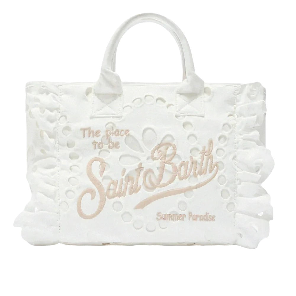 Mc2 Saint Barth White Unica Ruffled Tote Bag