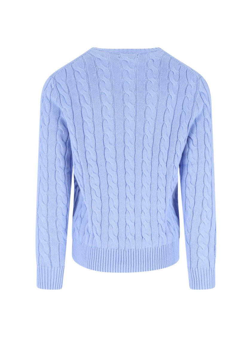 Polo Ralph Lauren Blue Cable-Knit Crewneck Cotton Sweater