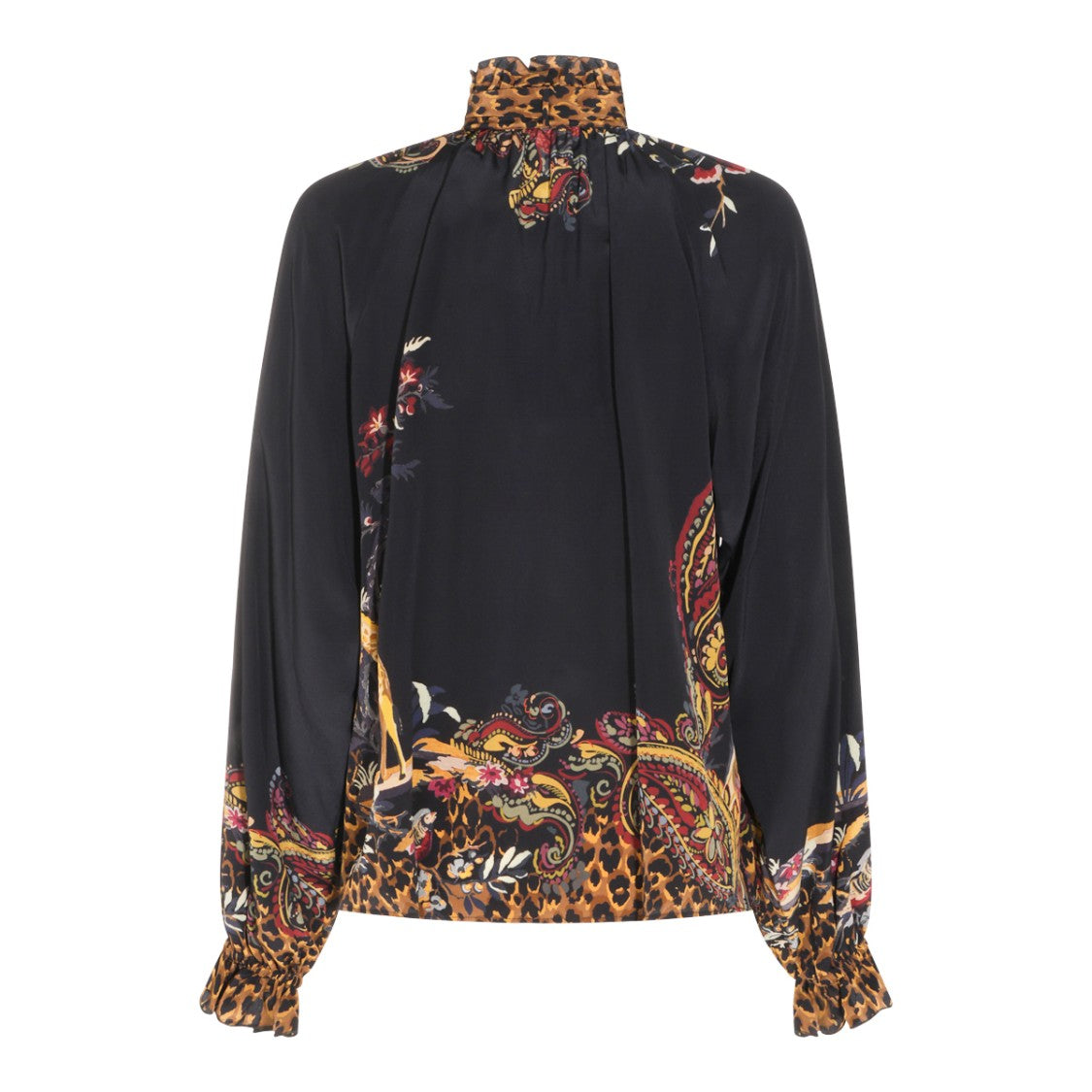 Etro Multicolor Silk Shirt With High Collar And Ruffled Cuffs