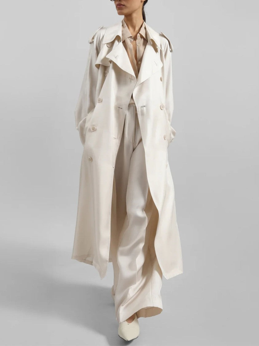 The Frankie Shop Ivory Fluid Silk Trench Coat