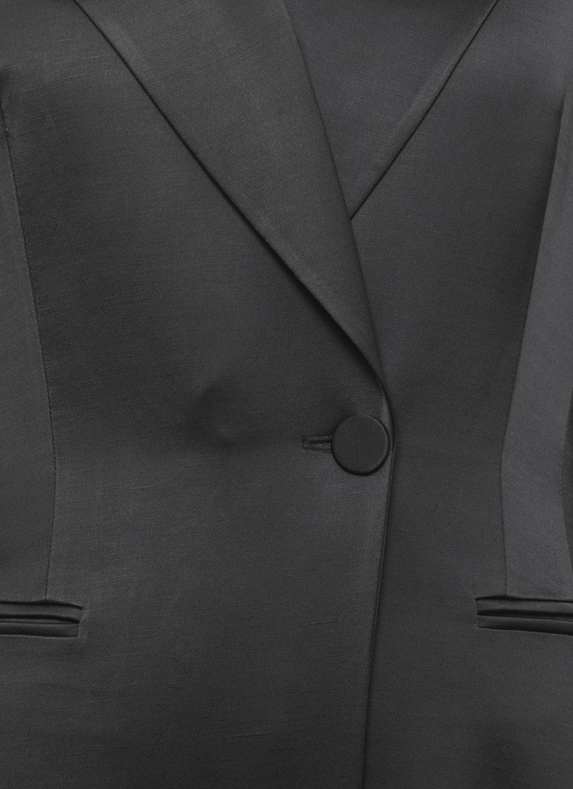 The Andamane Black Ottavia Satin Peak Lapel Blazer