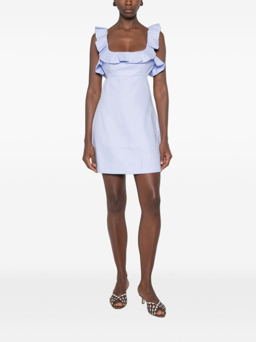 Zimmermann Light Blue Linen Ruffled Mini Dress