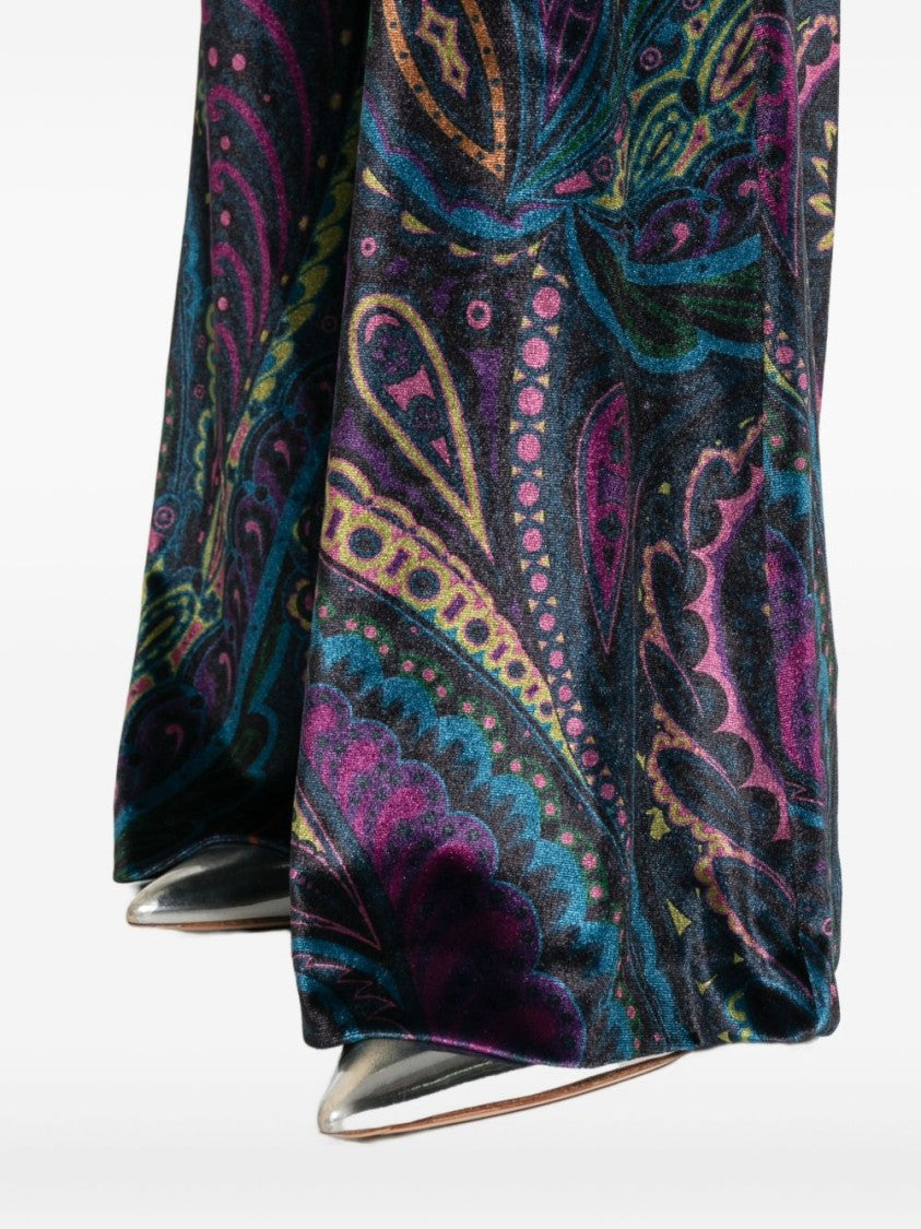 Etro Multicolor Paisley Print Stretch Chenille Flared Trousers